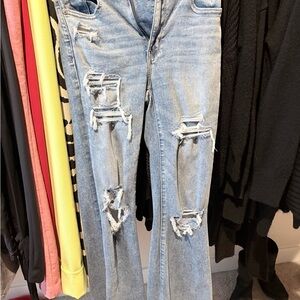 Light Blue Distressed Women's Flare Jeans - Classic Ripped Denim